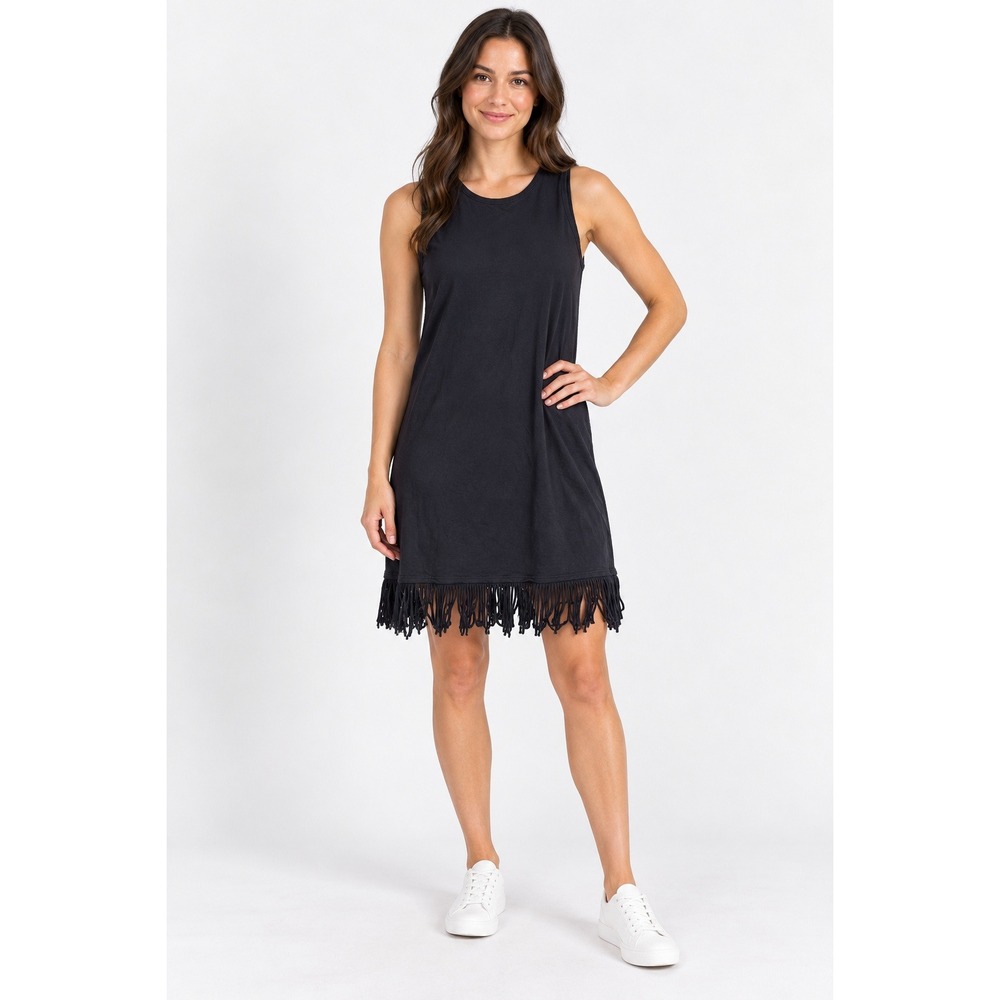 Lauren Ralph Lauren Womens Black Sleeveless Fringe Hem Shift Dress Size S